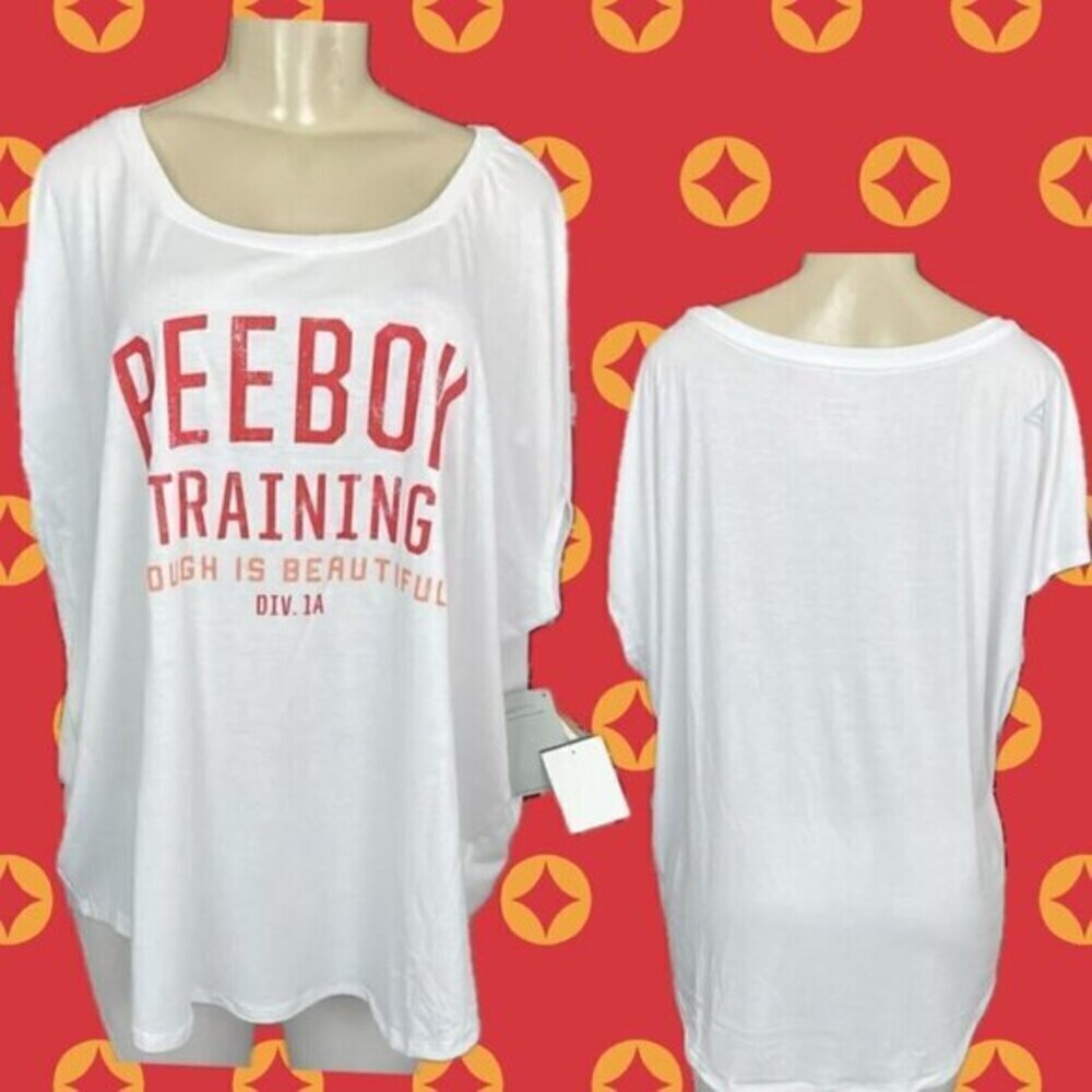 Reebok + 2X Logo White Tough is Beautiful Statement Relaxed Fit Short Sleeve Tee